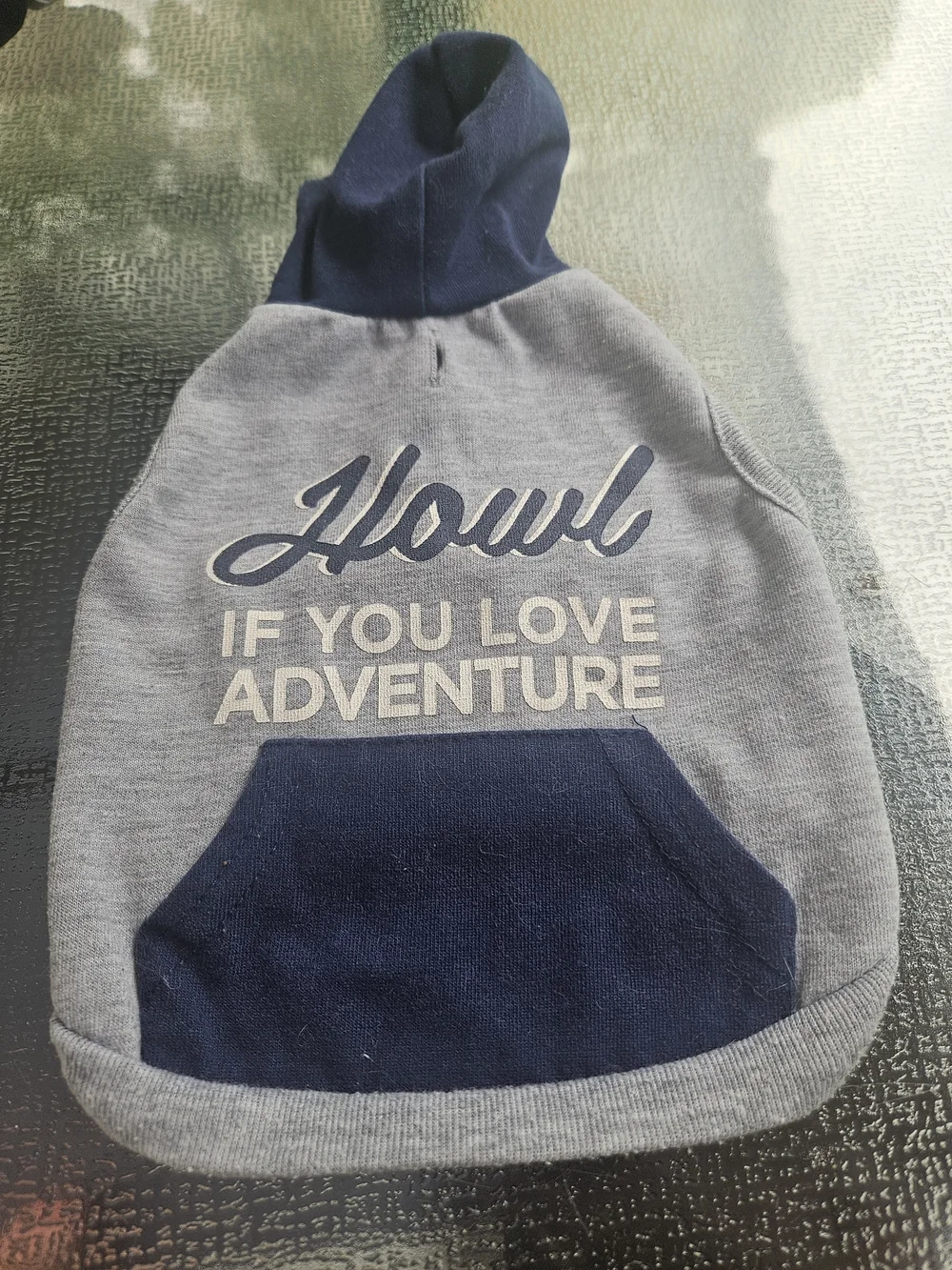 Howl If You Love Adventure Grey & Navy Dog Hoodie